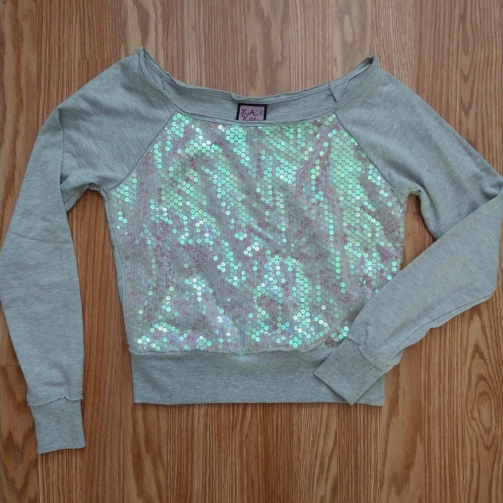 Sequin off the shoulder long sleeve shirt